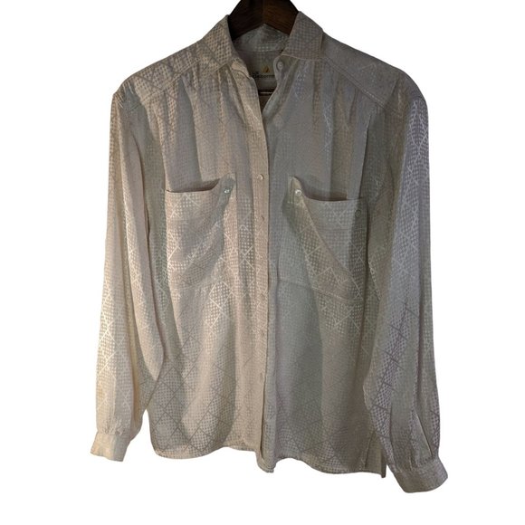 Vintage Liz Claiborne Satin Checkerboard print buttoned down shirt Sz 4 - Picture 1 of 10